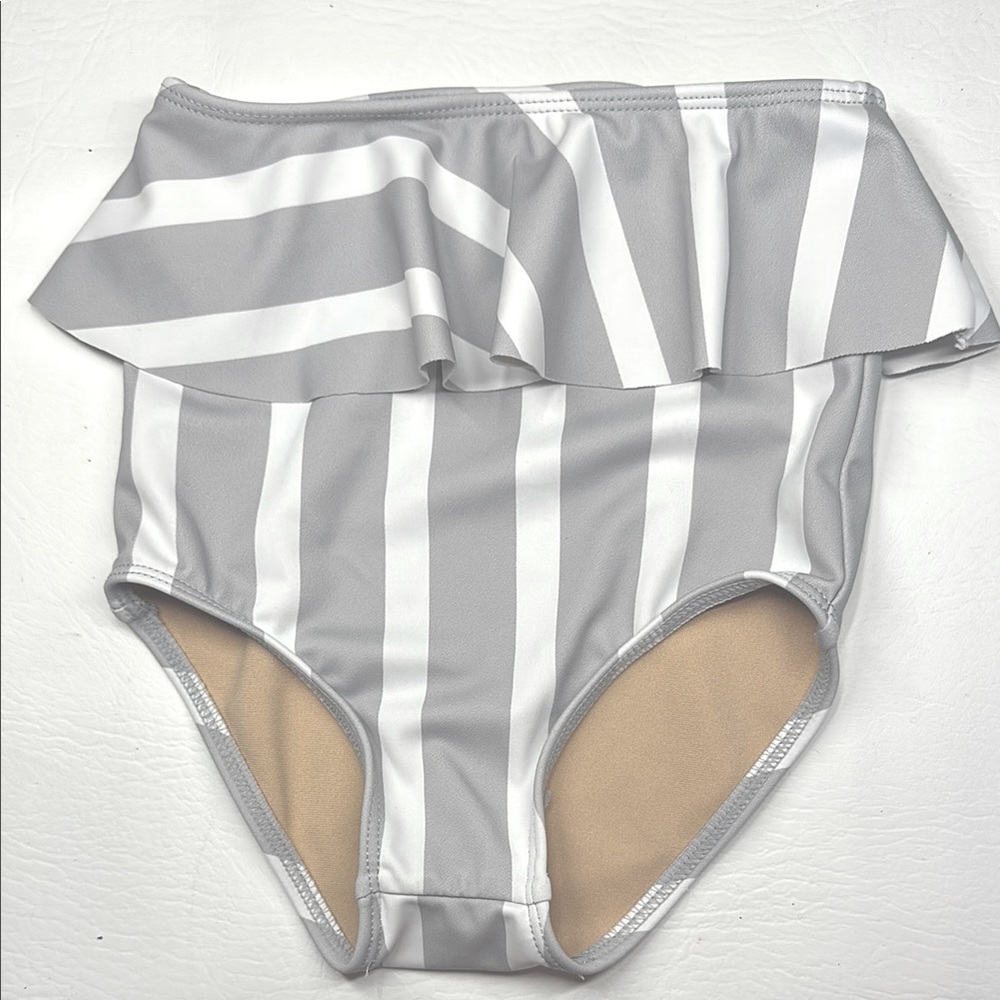 Kortni Jeane toddler Gray & White Striped High Waist Ruffle Swimsuit Bottom 2-3